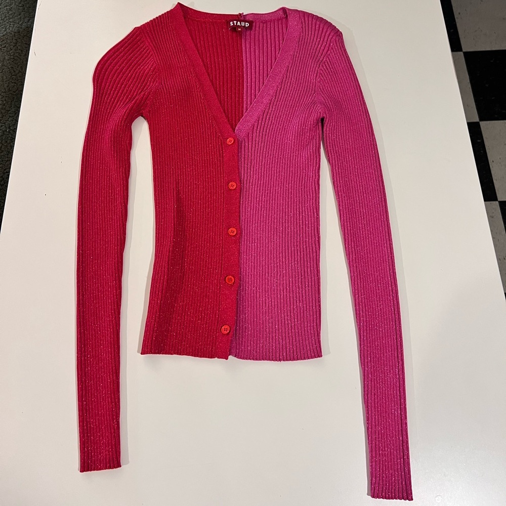 STAUD Metallic Two-Toned Sweater